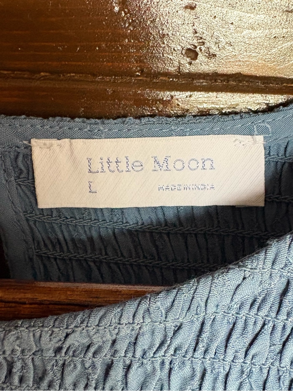 NWT Aritzia Little Moon Solarium Swiss Dot Smocked Blouse NWT Blueprint Blue L - Picture 3 of 10